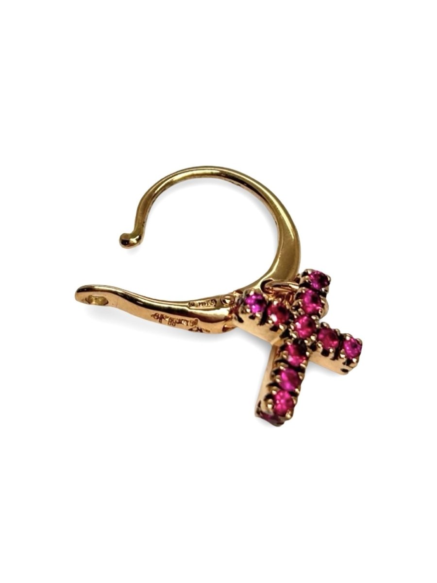 Boucles d'oreilles POMELLATO Croix en or rose et rubis - Castafiore