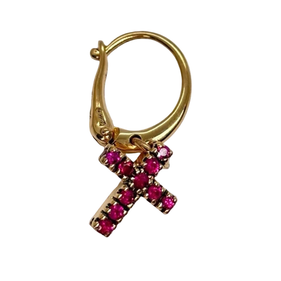 Boucles d'oreilles POMELLATO Croix en or rose et rubis - Castafiore