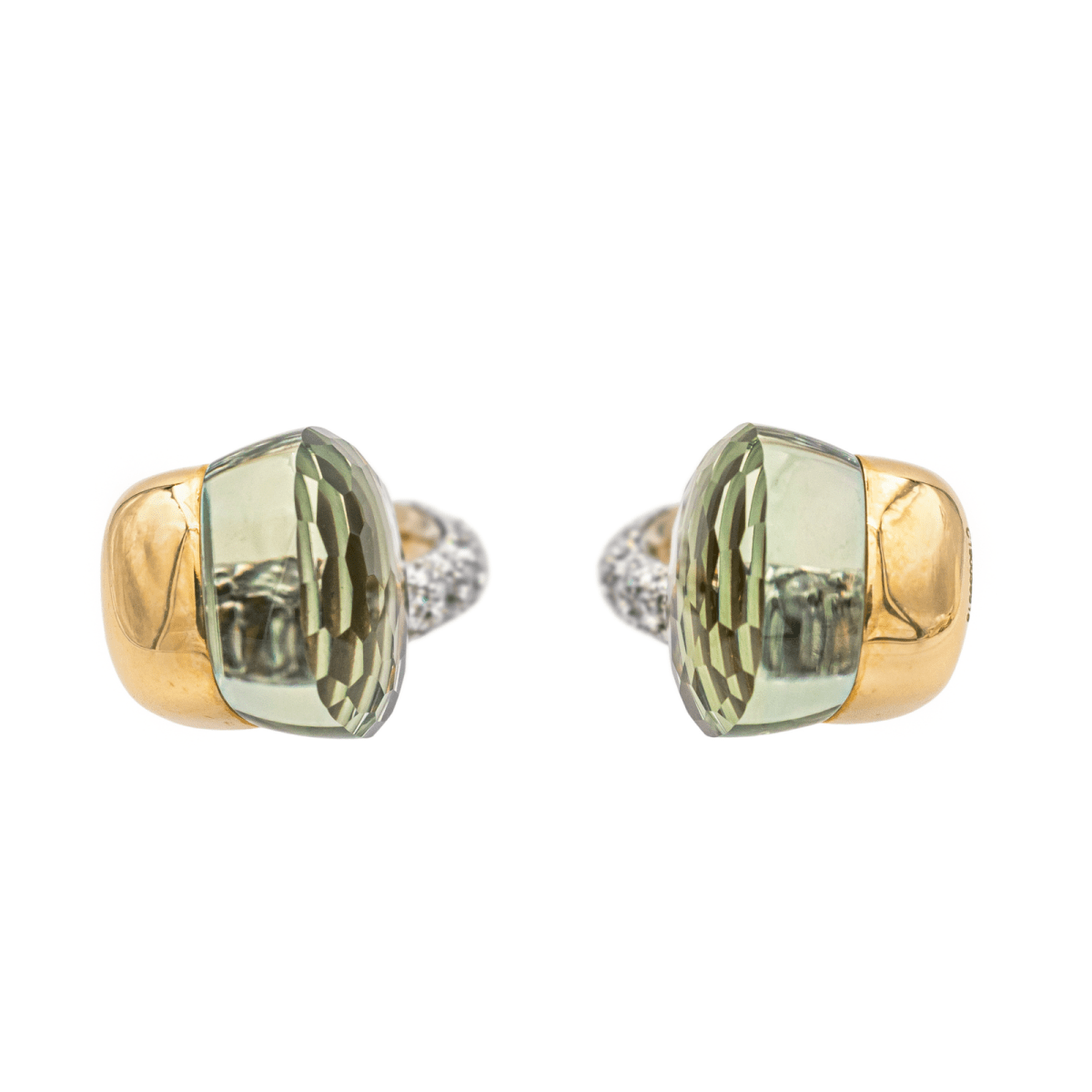Boucles d'oreilles POMELLATO "Nudo" en or blanc, or rose, prasiolites et diamants - Castafiore