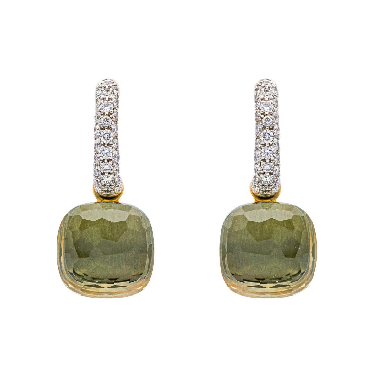 Boucles d'oreilles POMELLATO "Nudo" en or blanc, or rose, prasiolites et diamants - Castafiore