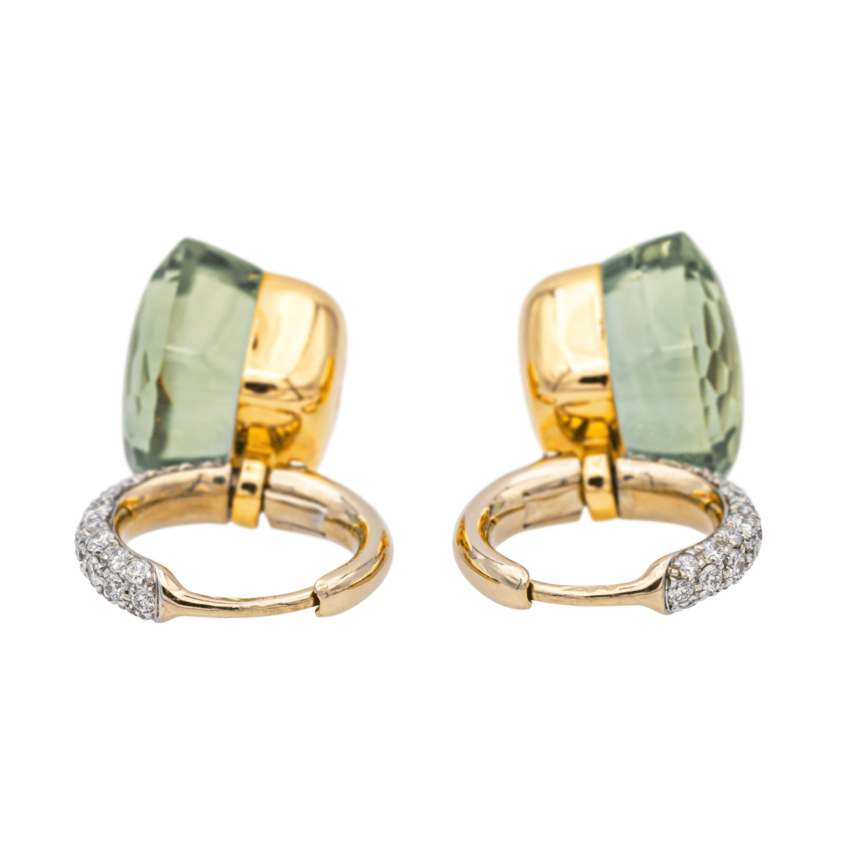 Boucles d'oreilles POMELLATO "Nudo" en or blanc, or rose, prasiolites et diamants - Castafiore