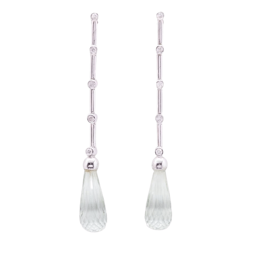Boucles d'oreilles PRASIOLITE en or blanc et diamants - Castafiore