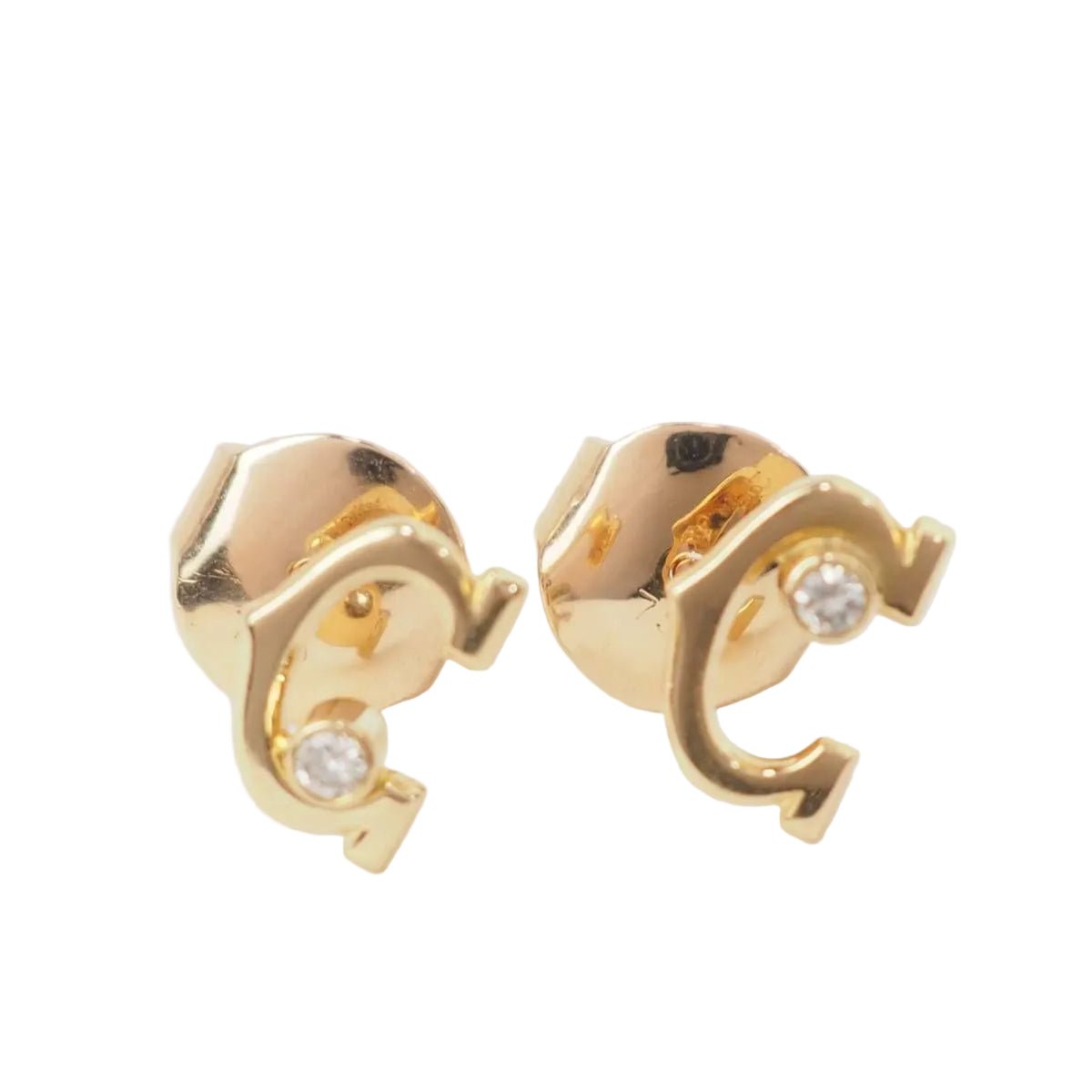Boucles d'oreilles Puces CARTIER "C" en or jaune et diamants - Castafiore