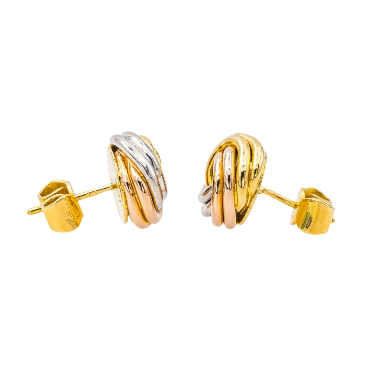 Boucles d'oreilles Puces CARTIER "Trinity" en or jaune, or blanc et or rose - Castafiore
