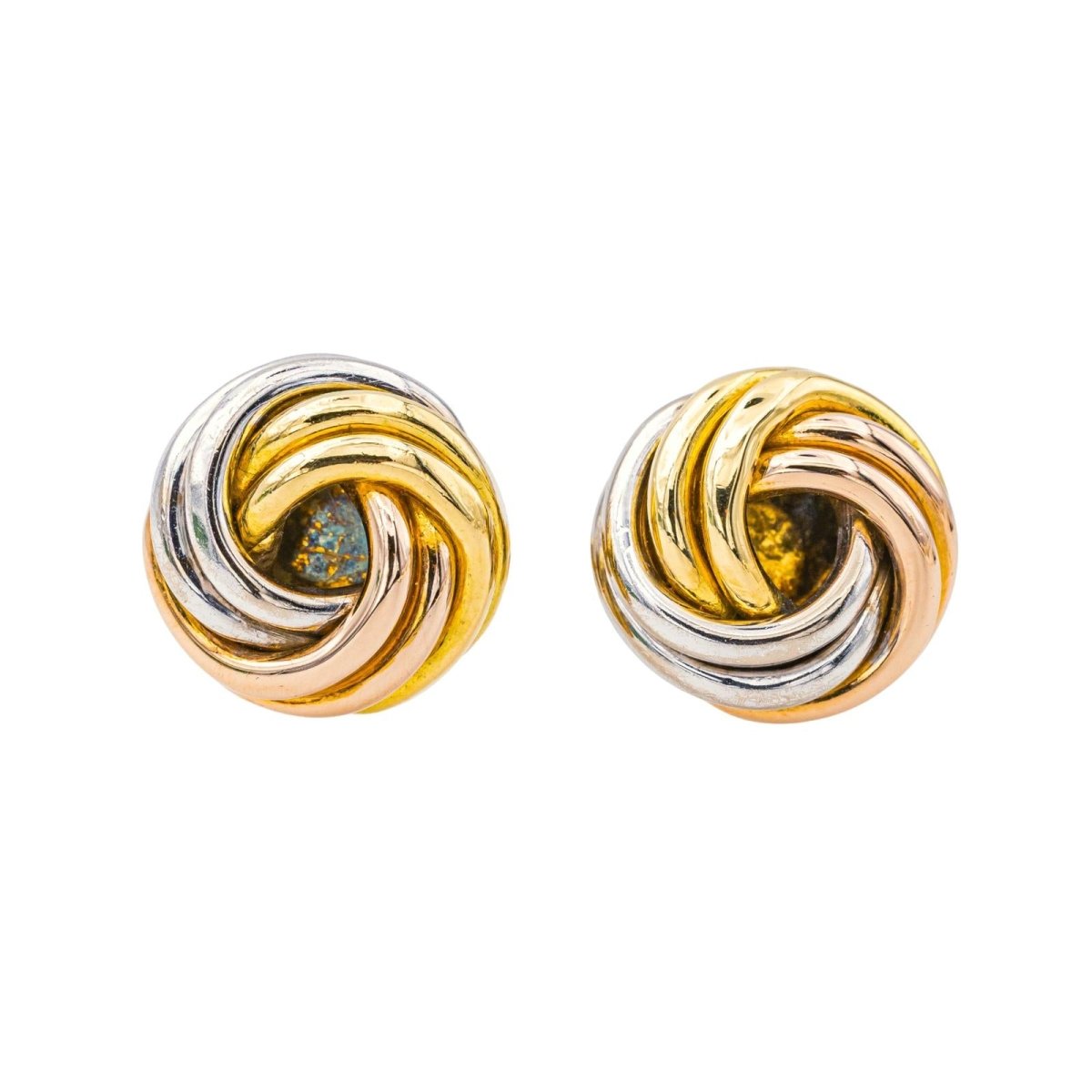 Boucles d'oreilles Puces CARTIER "Trinity" en or jaune, or blanc et or rose - Castafiore