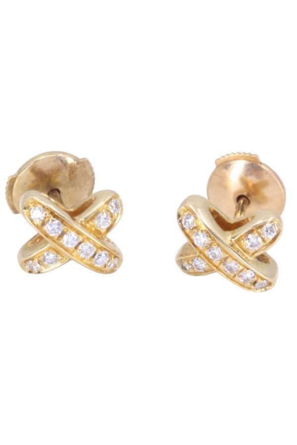 Boucles d'oreilles Puces CHAUMET "Jeux de Liens" en or jaune et diamants - Castafiore
