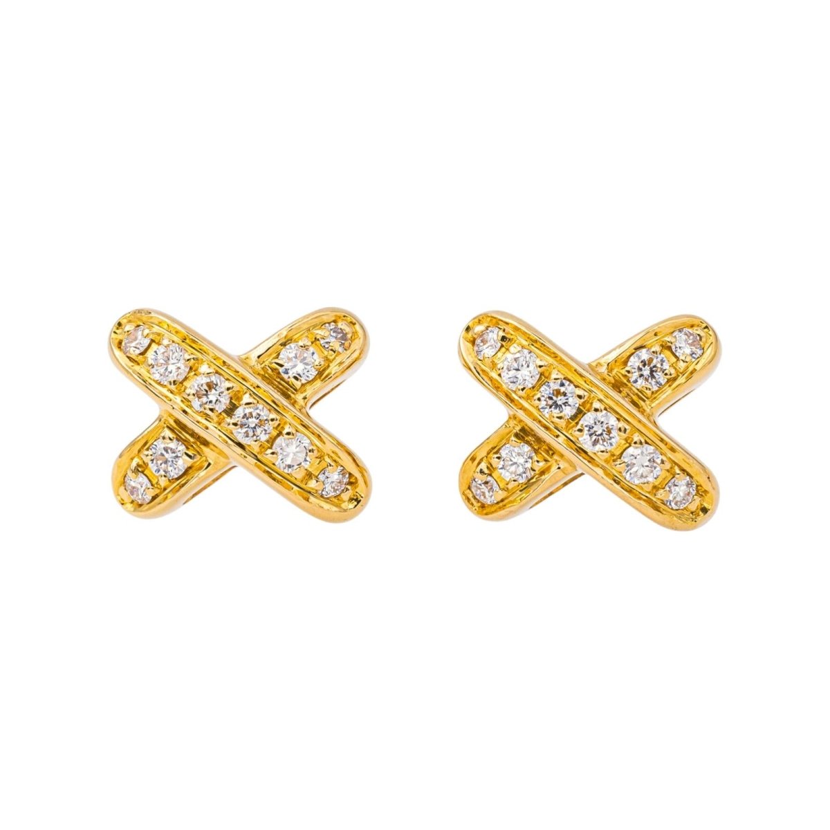 Boucles d'oreilles Puces CHAUMET "Jeux de Liens" en or jaune et diamants - Castafiore