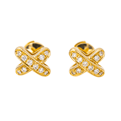 Boucles d'oreilles Puces CHAUMET "Jeux de Liens" en or jaune et diamants - Castafiore
