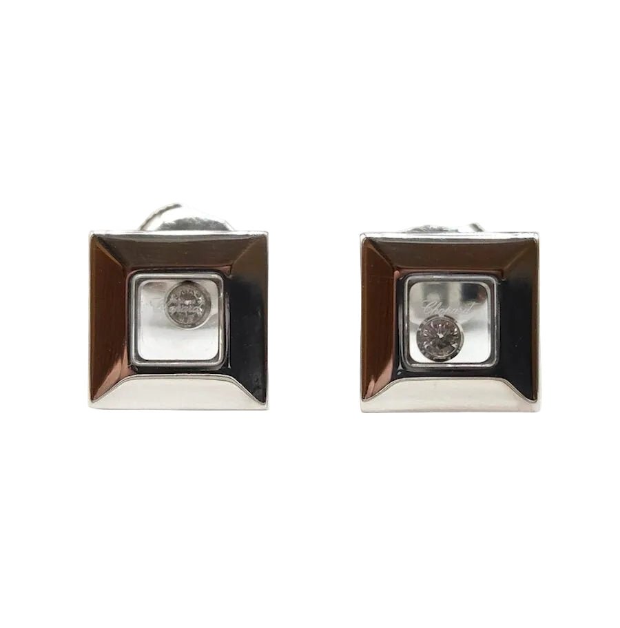 Boucles d'oreilles Puces CHOPARD "Happy Diamonds" en or blanc et diamants - Castafiore