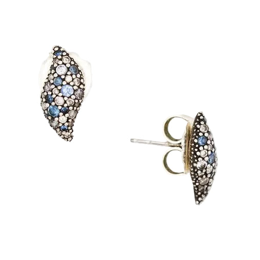 Boucles d'Oreilles Puces DAVID YURMAN en argent, saphirs et diamants - Castafiore