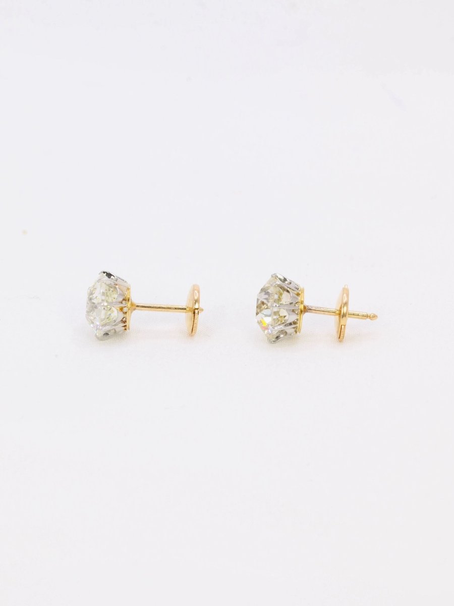 Boucles d'oreilles puces diamants taille ancienne 3.37 ct - Castafiore