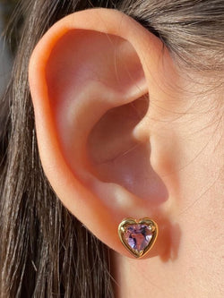 Boucles d’oreilles puces en or 18k en forme de cœur - Castafiore