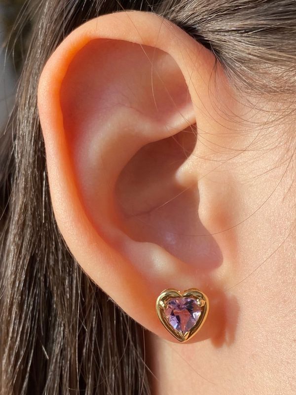 Boucles d’oreilles puces en or 18k en forme de cœur - Castafiore