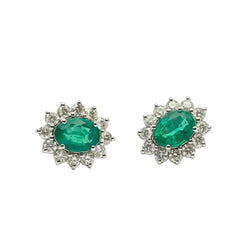 Boucles d'oreilles Puces en or blanc, émeraudes et diamants - Castafiore