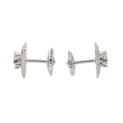 Boucles d'oreilles Puces en or blanc, émeraudes et diamants - Castafiore