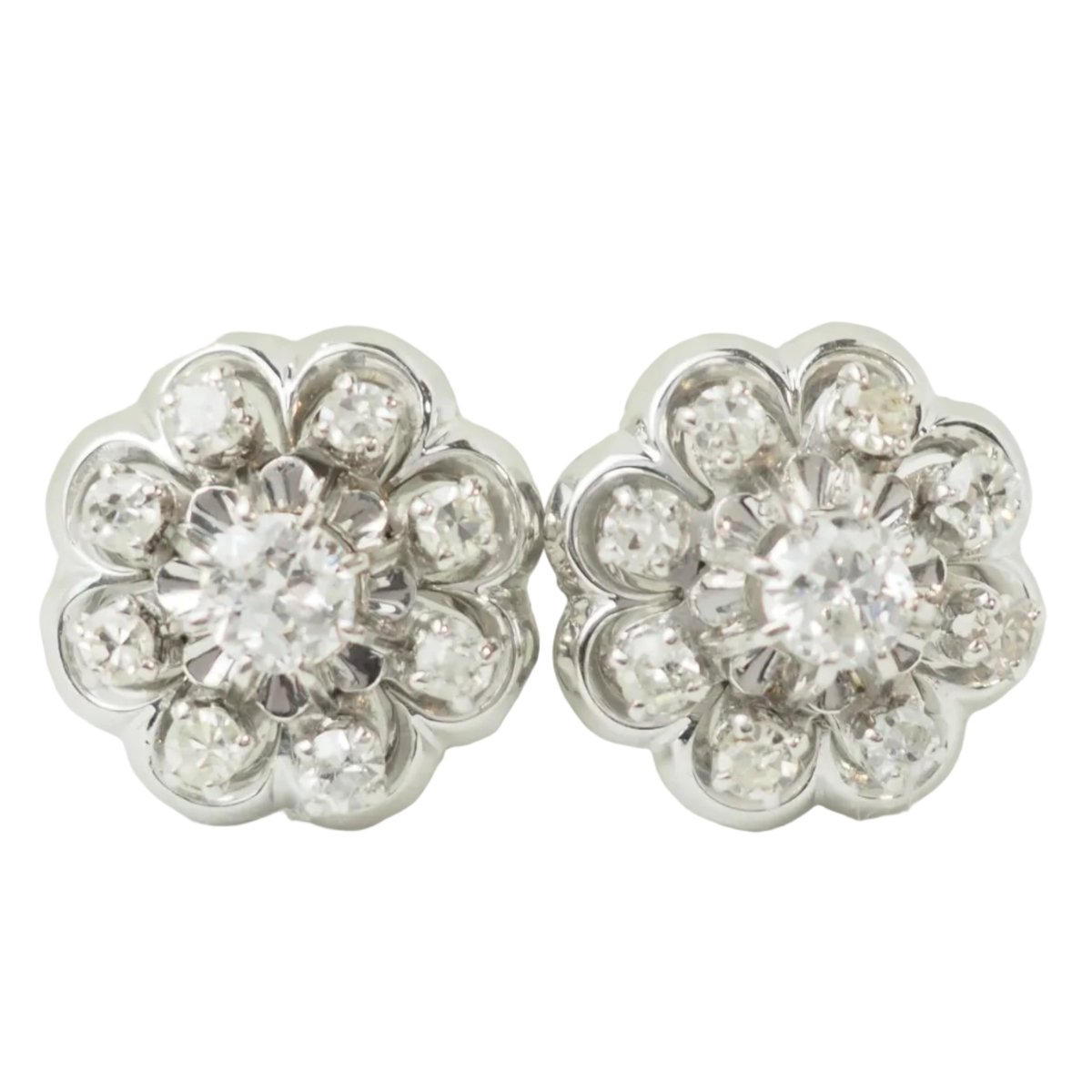 Boucles d'oreilles Puces en or blanc et diamants - Castafiore