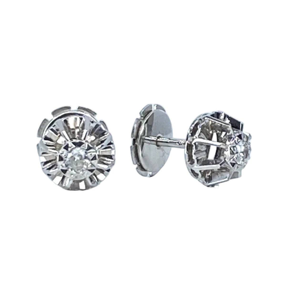 Boucles d'oreilles Puces en or blanc et diamants - Castafiore