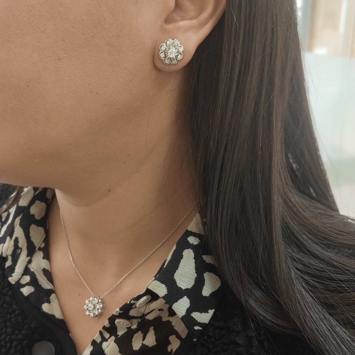 Boucles d'oreilles Puces en or blanc et diamants - Castafiore