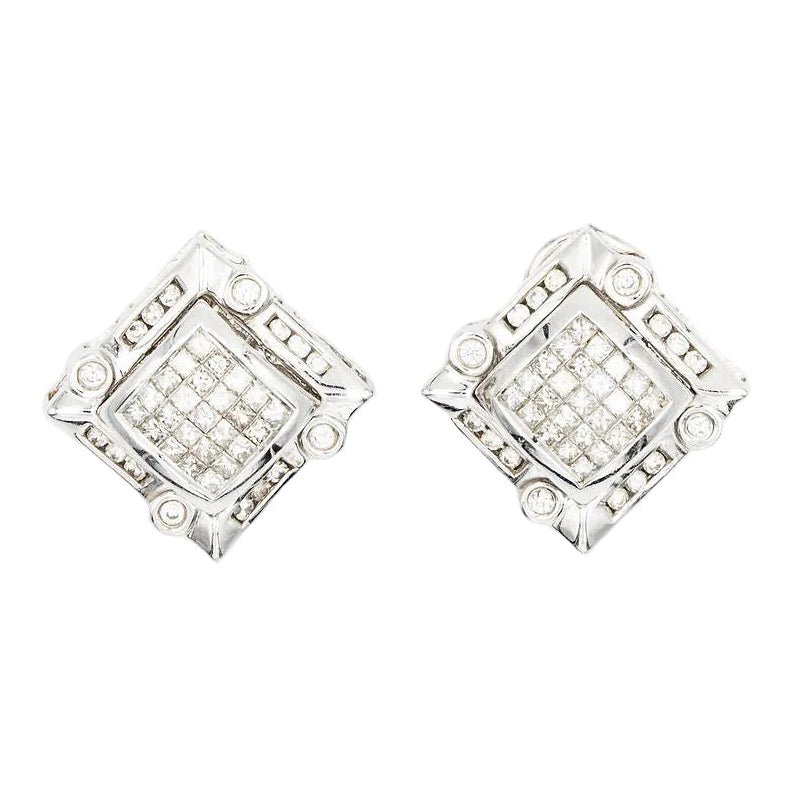 Boucles d'oreilles Puces en or blanc et diamants - Castafiore