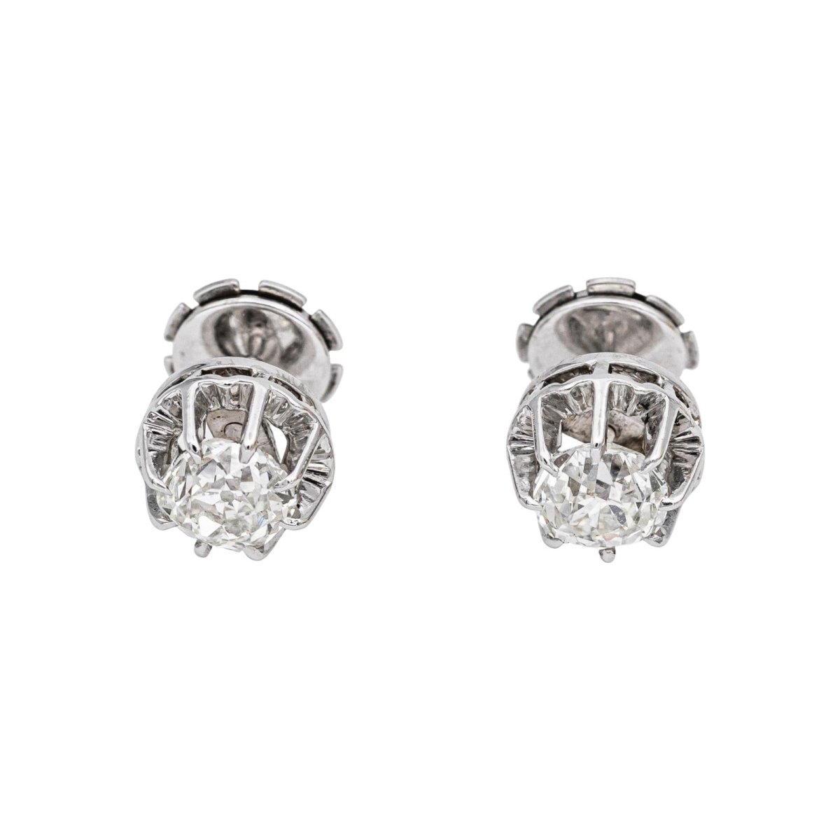 Boucles d'oreilles Puces en or blanc et diamants - Castafiore