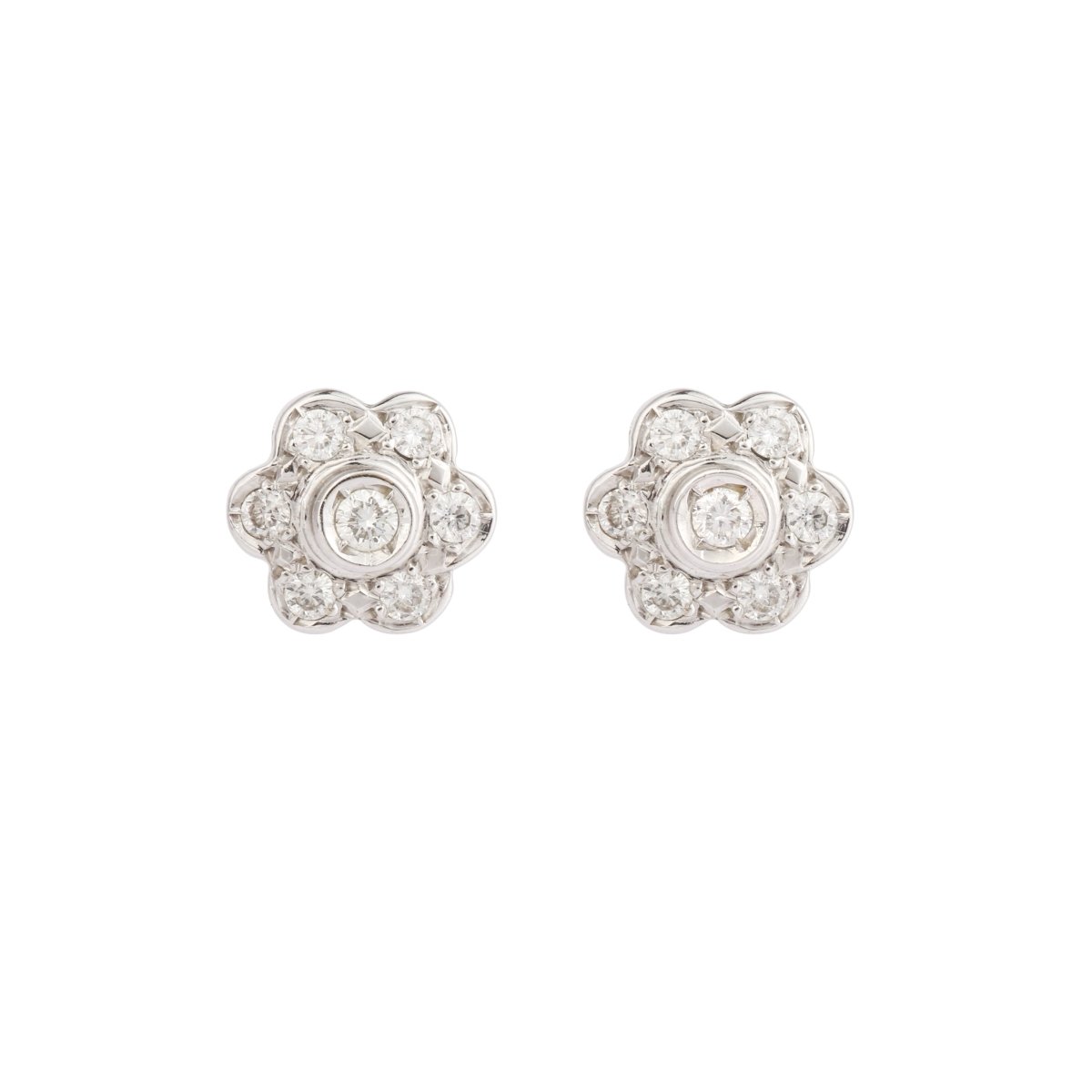 Boucles d'oreilles Puces en or blanc et diamants - Castafiore