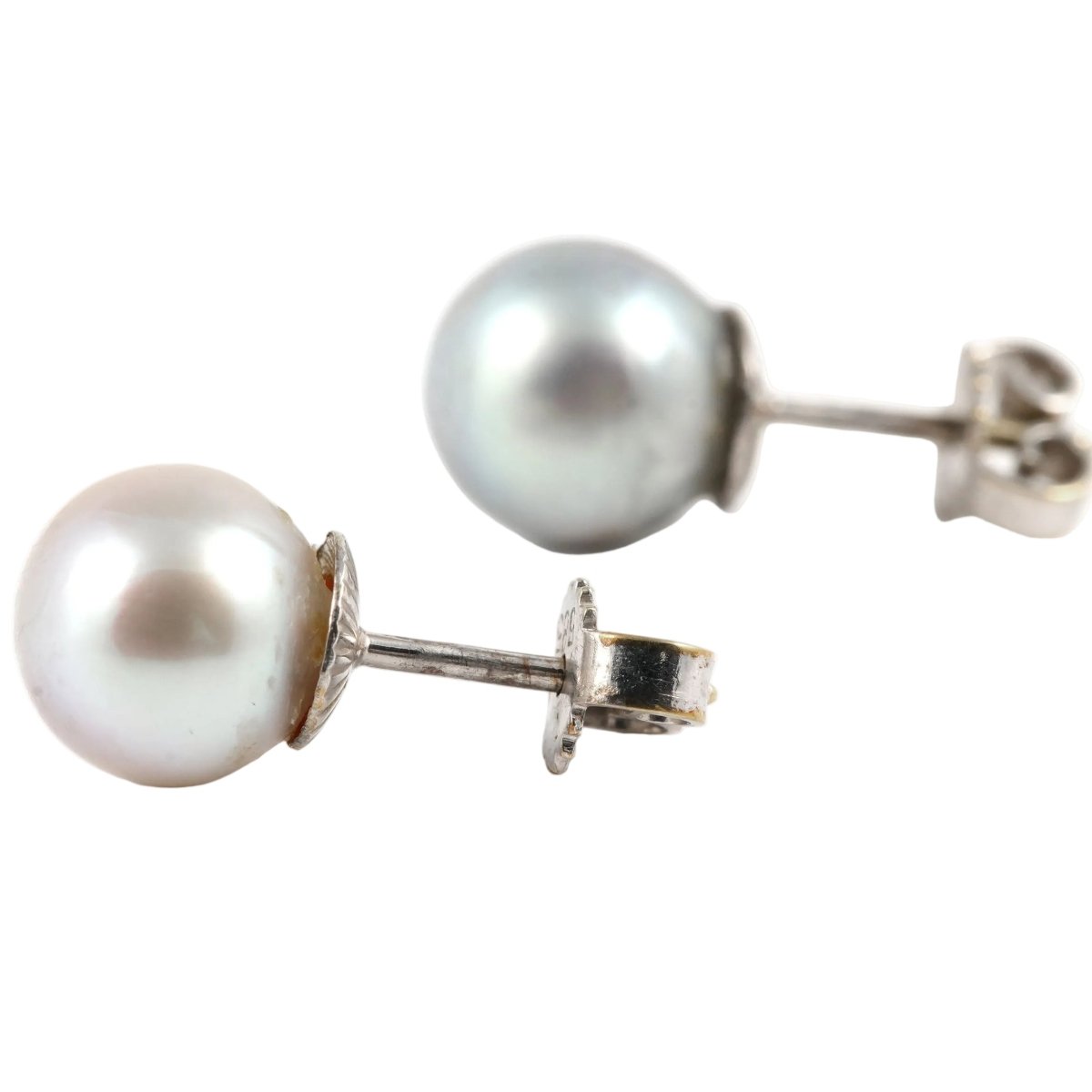 Boucles d'oreilles Puces en or blanc et perles - Castafiore