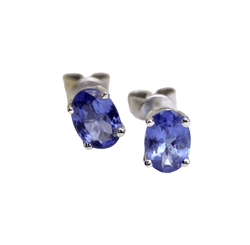 Boucles d'oreilles Puces en or blanc et tanzanites - Castafiore