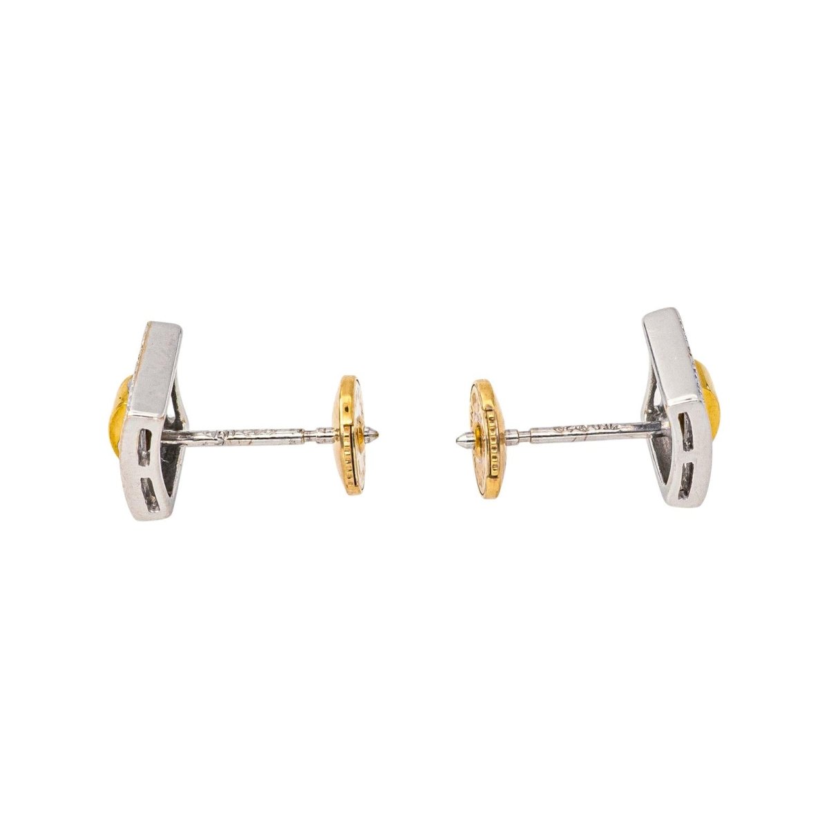Boucles d'oreilles Puces en or blanc, or jaune et diamants - Castafiore