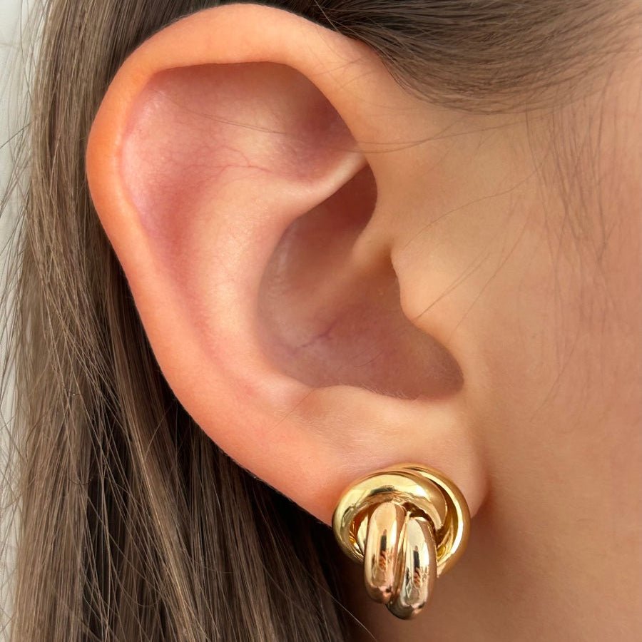 Boucles d'oreilles Puces en or blanc, or jaune et or rose - Castafiore