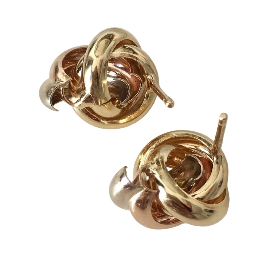 Boucles d'oreilles Puces en or blanc, or jaune et or rose - Castafiore