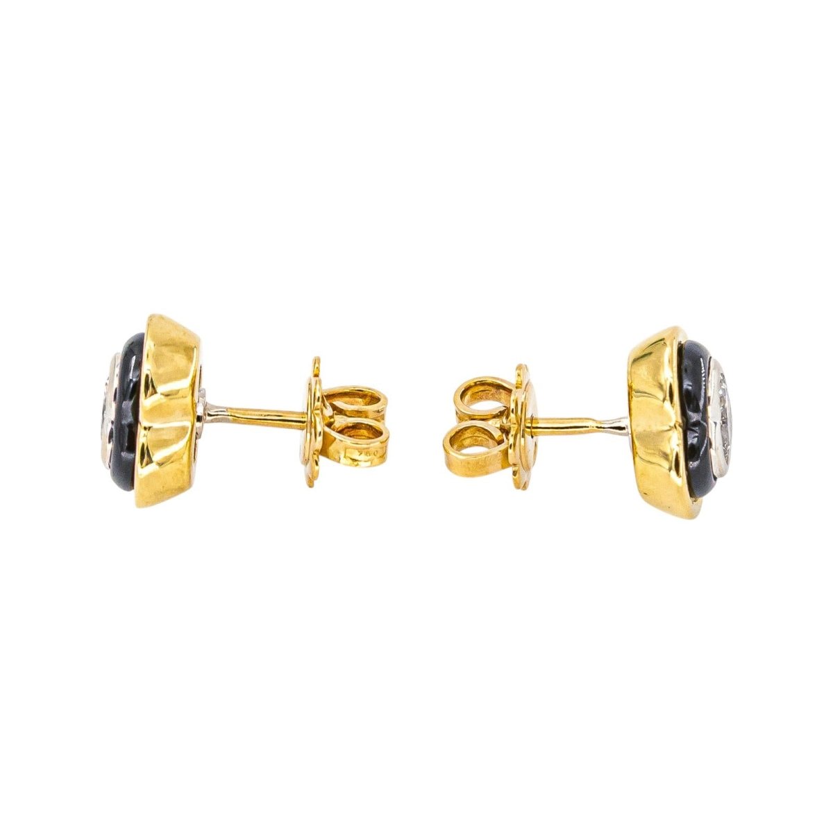 Boucles d'oreilles Puces en or blanc, or jaune, onyx et diamants - Castafiore