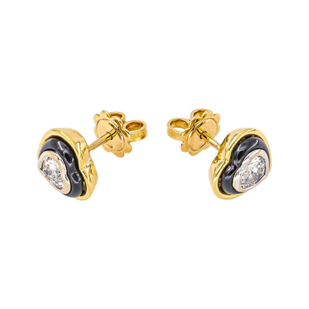 Boucles d'oreilles Puces en or blanc, or jaune, onyx et diamants - Castafiore