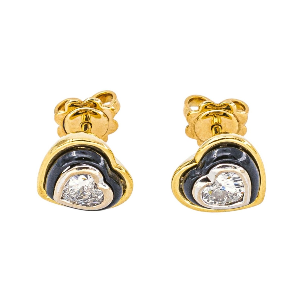 Boucles d'oreilles Puces en or blanc, or jaune, onyx et diamants - Castafiore