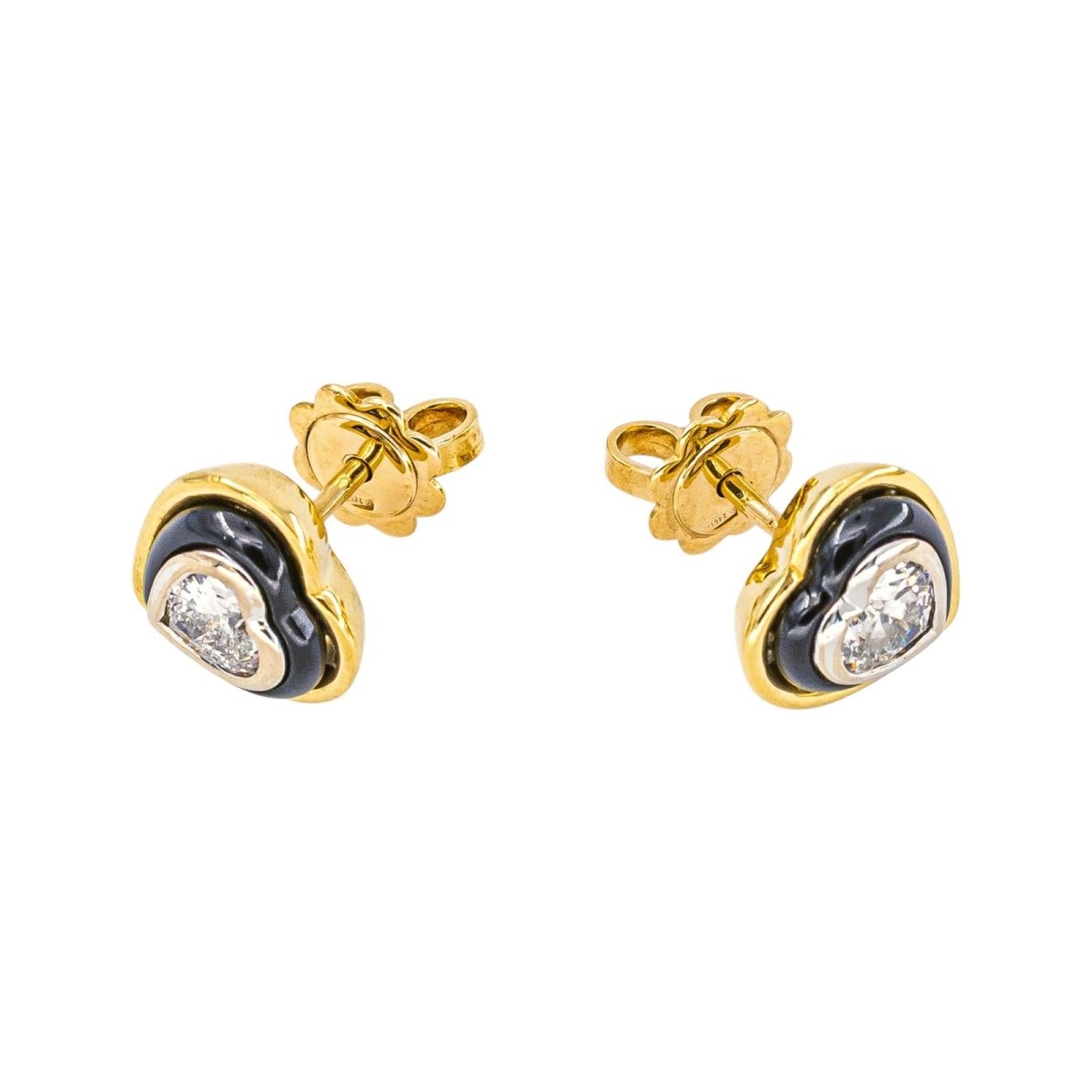 Boucles d'oreilles Puces en or blanc, or jaune, onyx et diamants - Castafiore