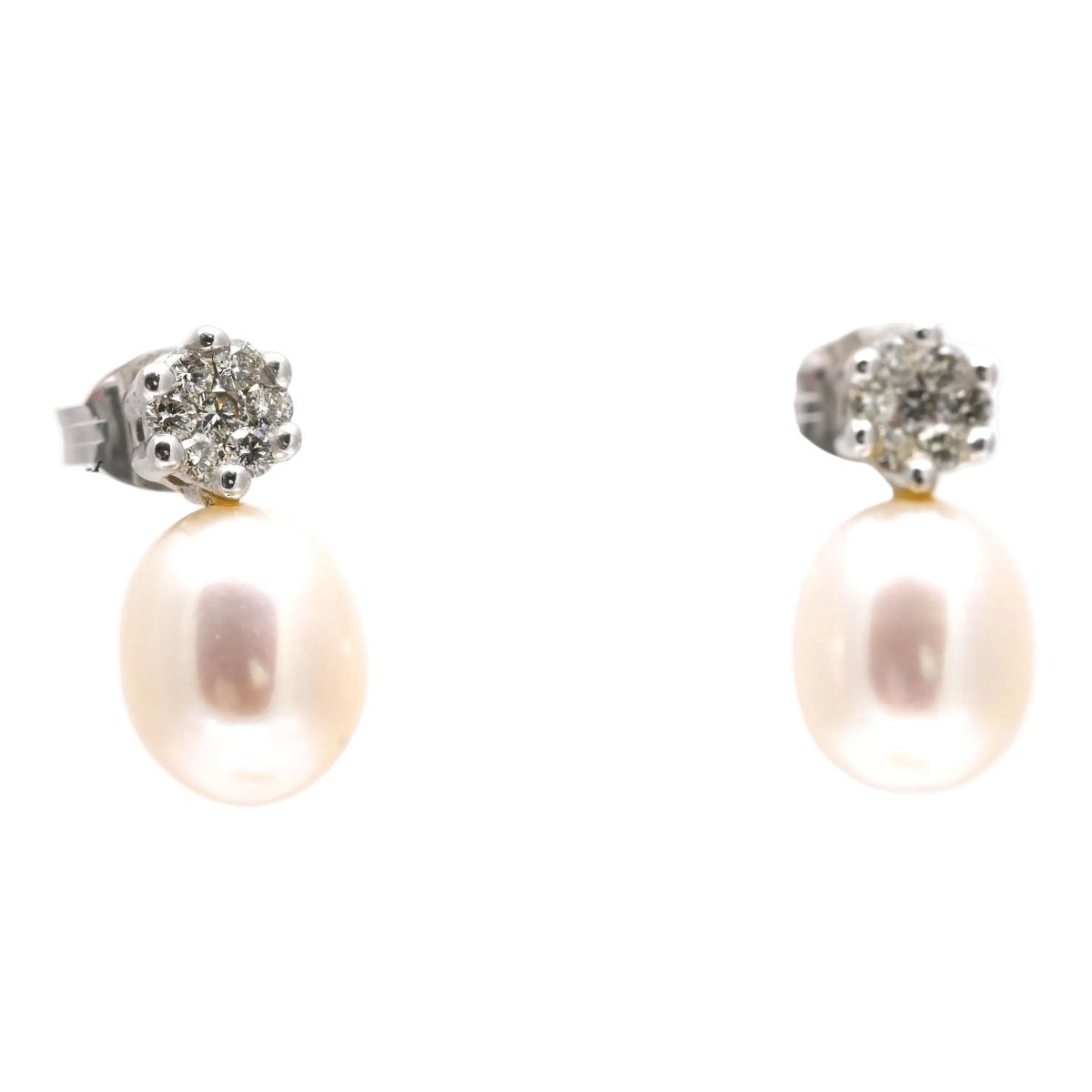 Boucles d'oreilles Puces en or blanc, perles et diamants - Castafiore