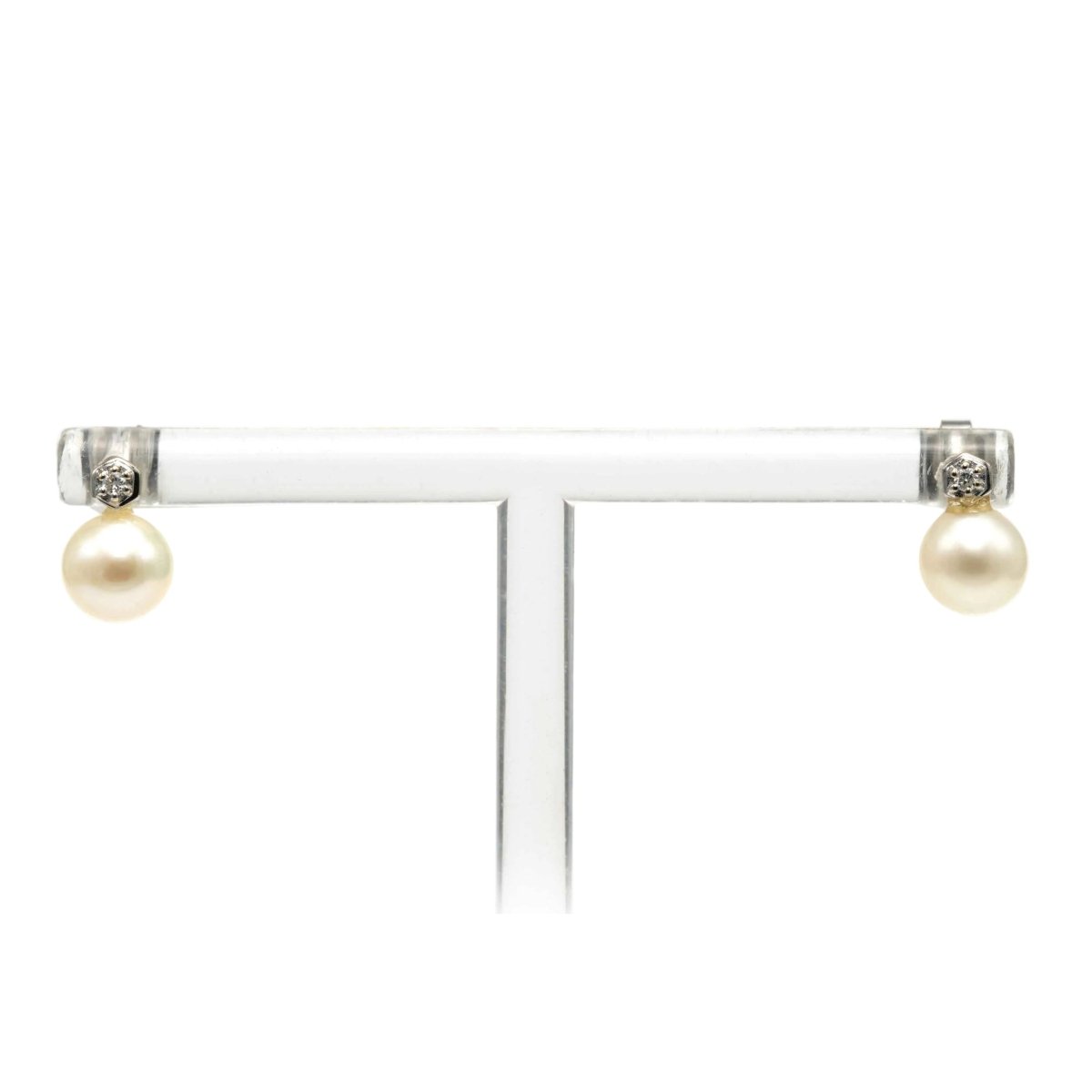 Boucles d'oreilles Puces en or blanc, perles et diamants - Castafiore