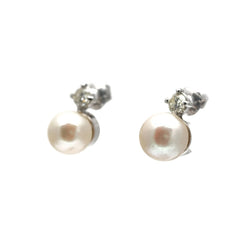 Boucles d'oreilles Puces en or blanc, perles et diamants - Castafiore