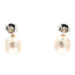 Boucles d'oreilles Puces en or blanc, perles et diamants - Castafiore