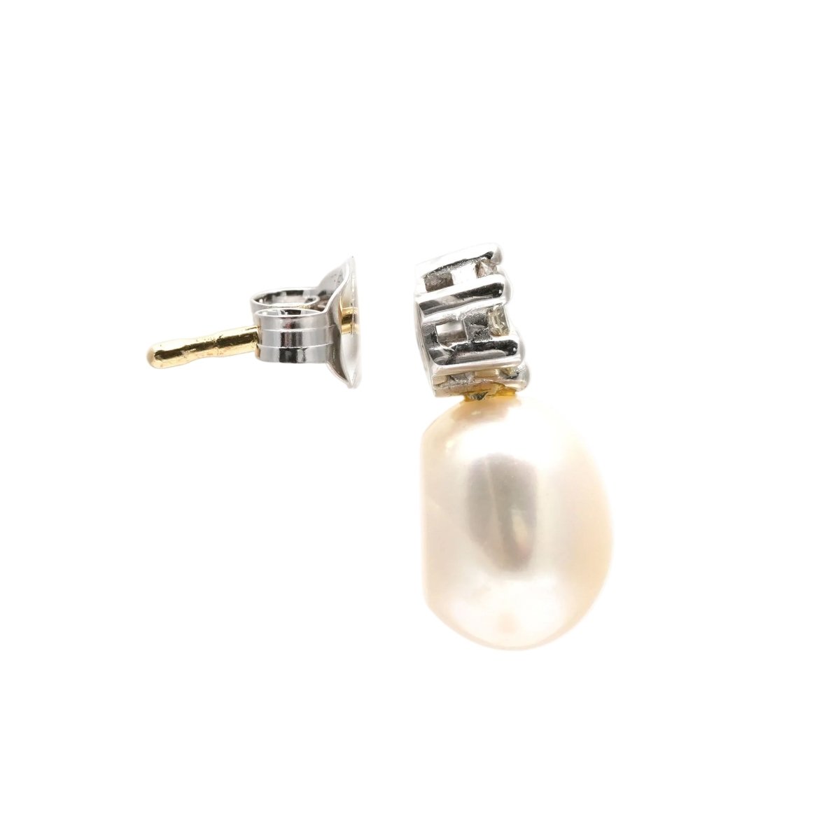Boucles d'oreilles Puces en or blanc, perles et diamants - Castafiore