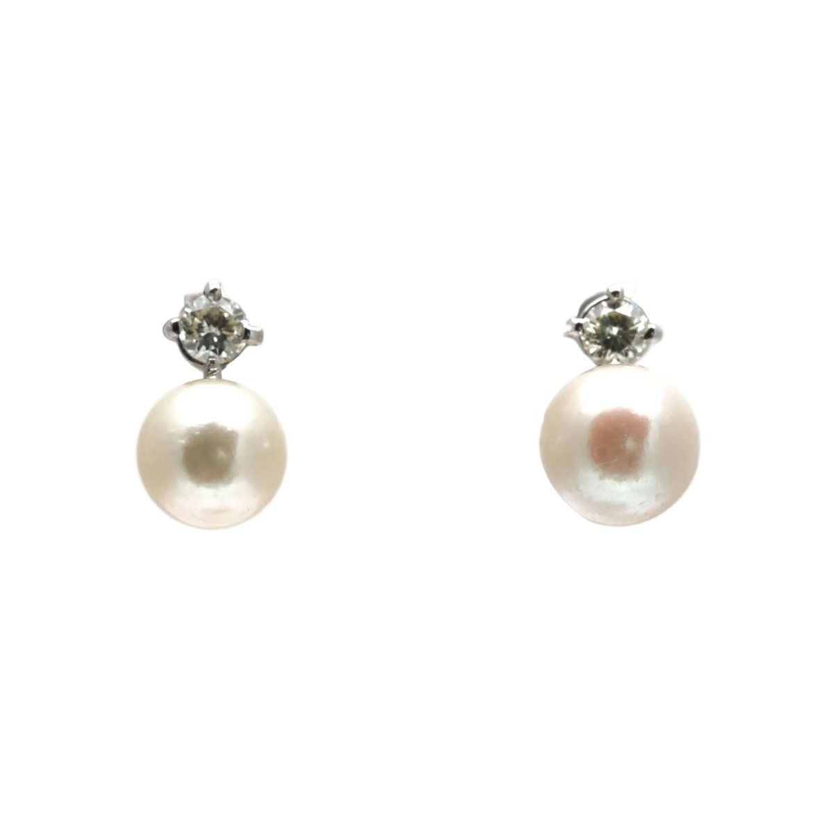 Boucles d'oreilles Puces en or blanc, perles et diamants - Castafiore