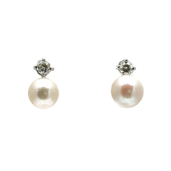 Boucles d'oreilles Puces en or blanc, perles et diamants - Castafiore