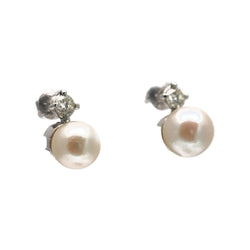 Boucles d'oreilles Puces en or blanc, perles et diamants - Castafiore