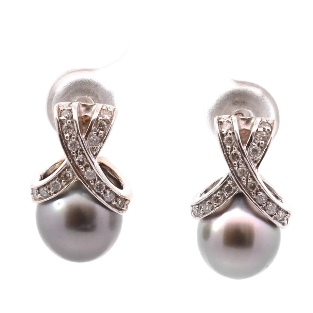 Boucles d'oreilles Puces en or blanc, perles et diamants - Castafiore