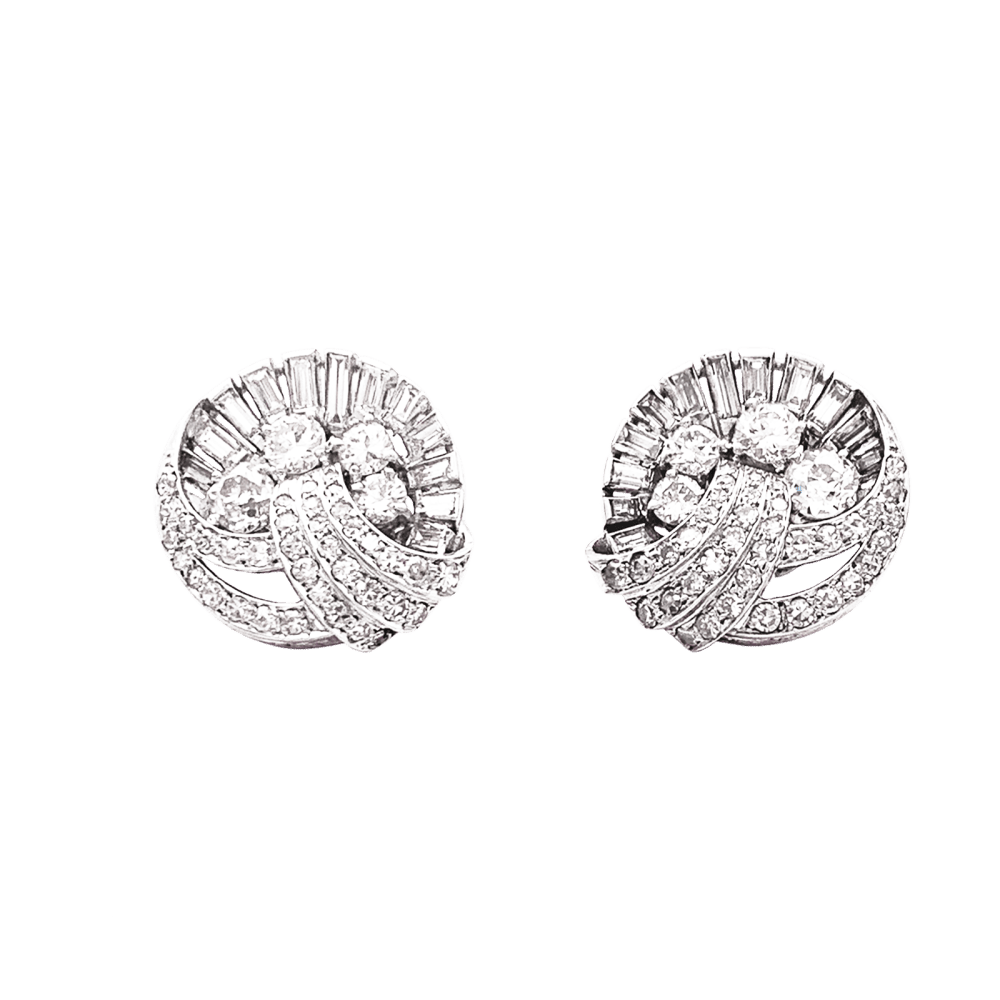 Boucles d'oreilles Puces en or blanc, platine et diamants - Castafiore