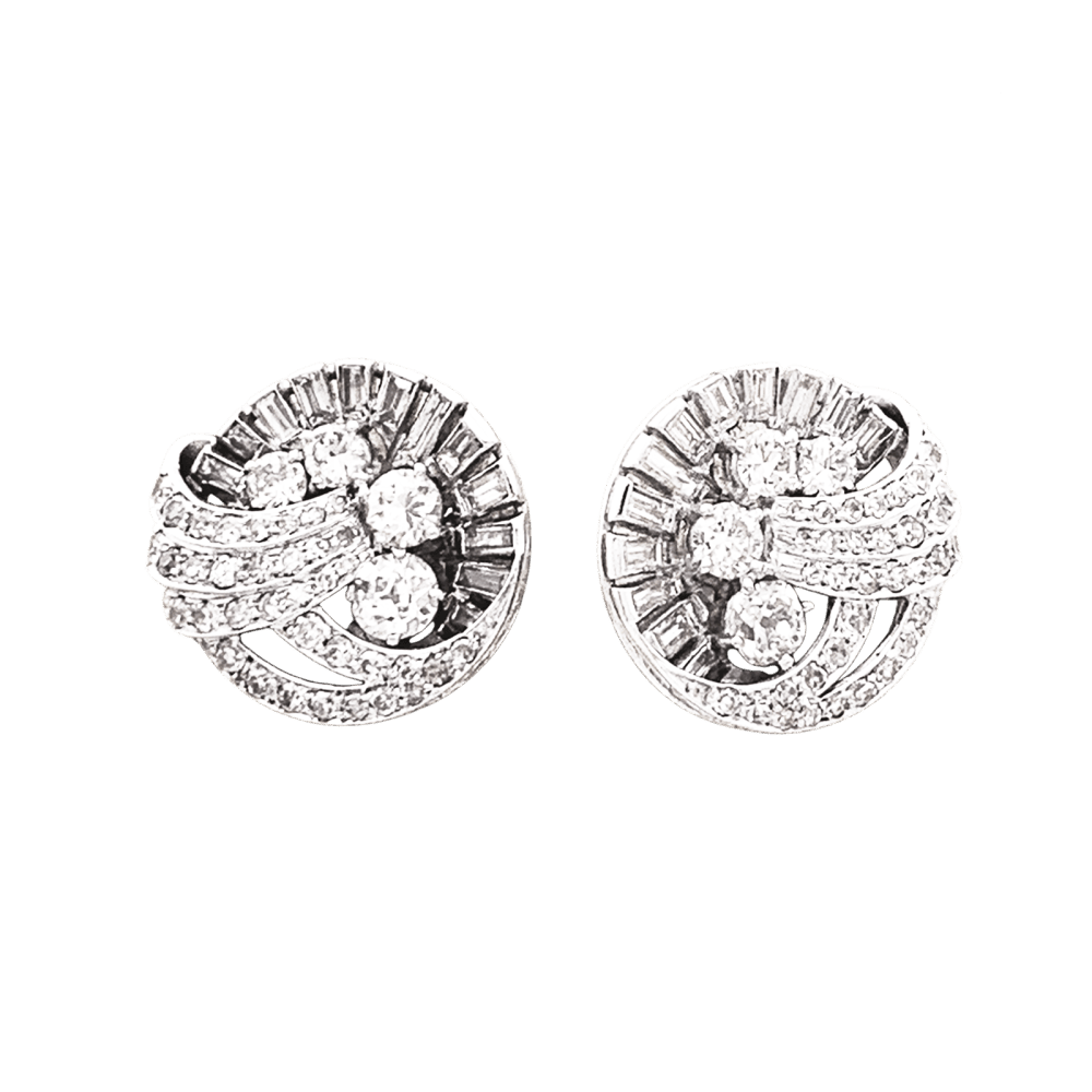 Boucles d'oreilles Puces en or blanc, platine et diamants - Castafiore