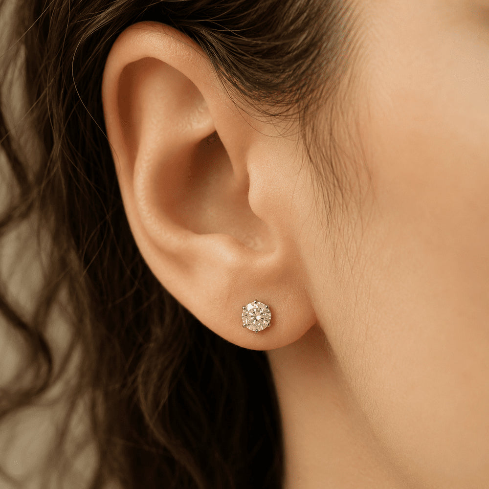 Boucles d'oreilles Puces en or blanc, platine et diamants - Castafiore