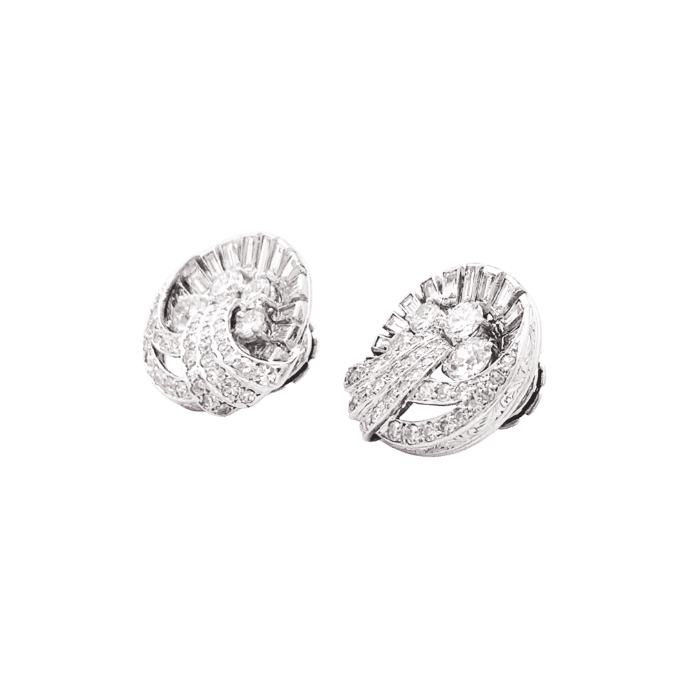Boucles d'oreilles Puces en or blanc, platine et diamants - Castafiore