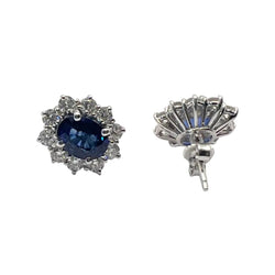 Boucles d'oreilles Puces en or blanc, saphirs et diamants - Castafiore