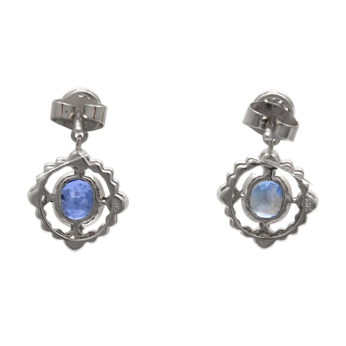 Boucles d'oreilles Puces en or blanc, saphirs et diamants - Castafiore