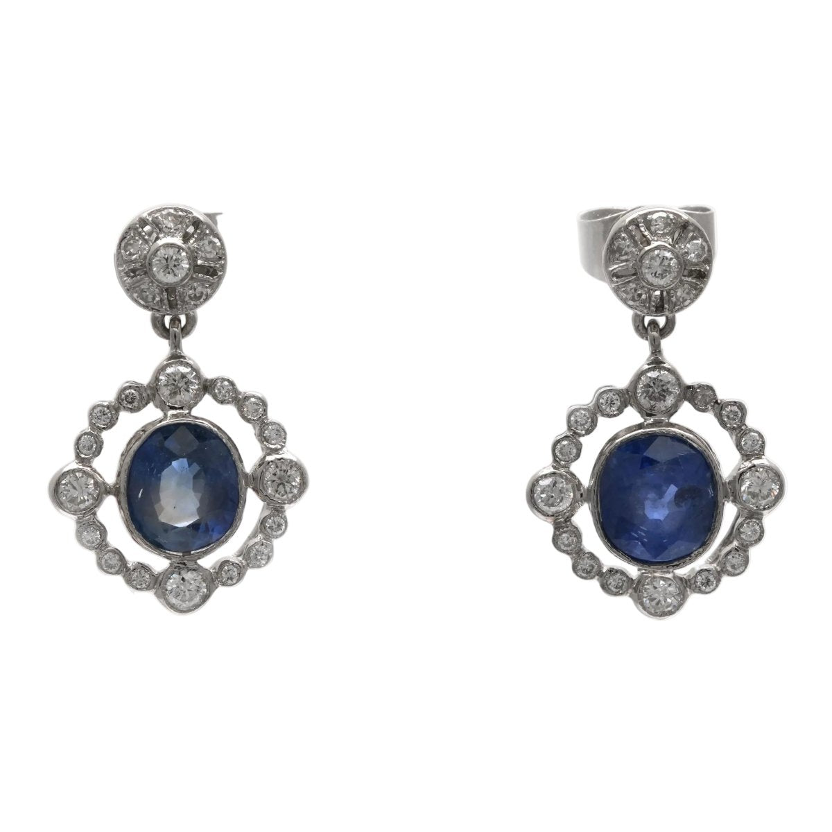 Boucles d'oreilles Puces en or blanc, saphirs et diamants - Castafiore